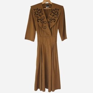 Elegant Dark Mustard Embroidered Dress